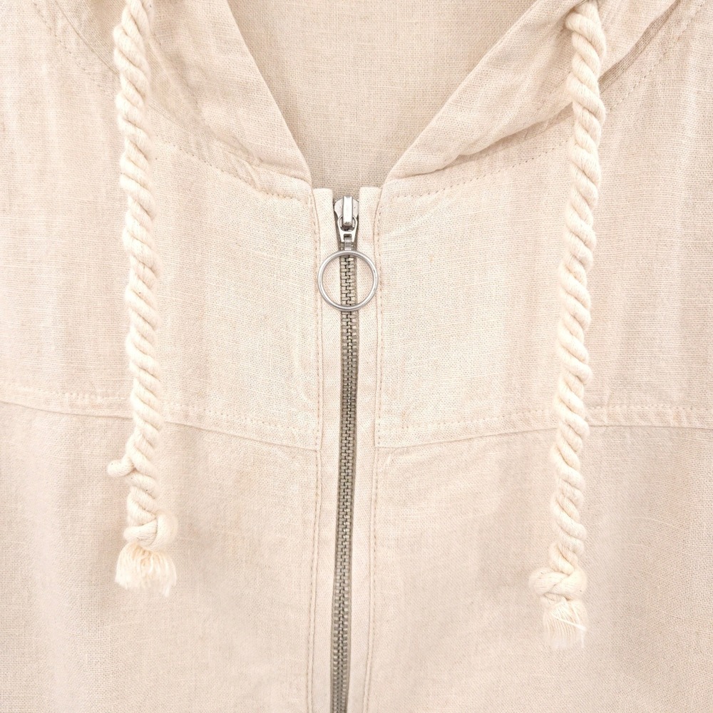 J. Jill Zip Up Linen Hoodie Jacket Womens 3X Beige Blend‎ Roll Tab Sleeve - Picture 5 of 9